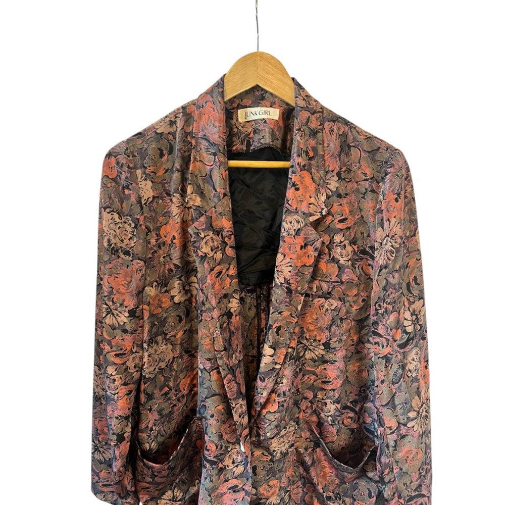 VINTAGE Blazer Women’s Medium Floral Print One Button Satin Finish M - Picture 2 of 11
